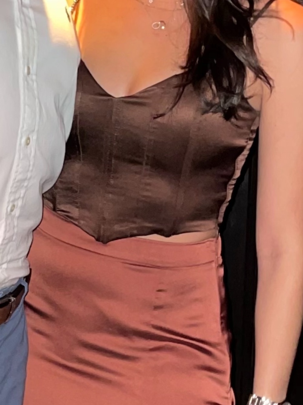 Zara Dark Brown Corset Crop Top with Spaghetti Straps